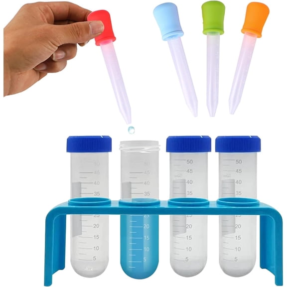 Wewean Pack of 9PCS Kids Test Tubes 50ml Plastic Test Tubes for Children Scientist Test Tubes with Stand and Tip Dropper for Kids T1738