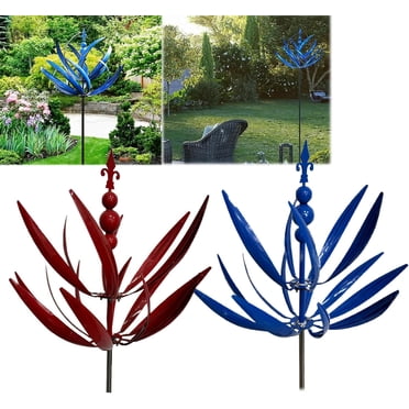 2-Pack Colorful Flower Wind Spinners For Garden & Yard Decor - 57 Inch Metal Wind Sculptures