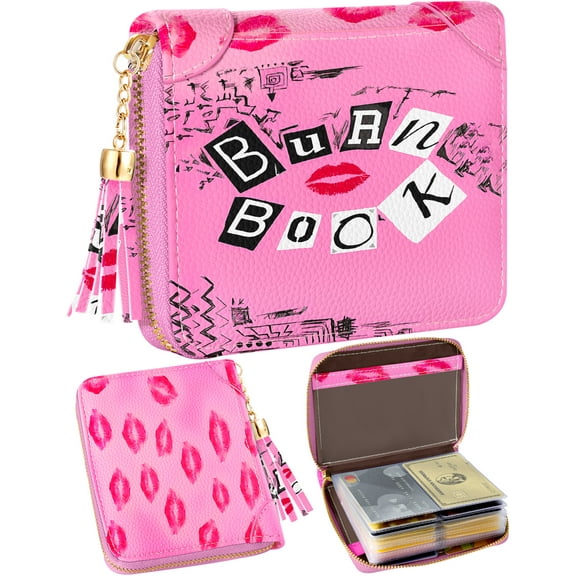 Gemfits 40 Slots Credit Card Holder for Women Girls Cute RFID Blocking Card Pretty Organizer Leather Cardholder for Female Size Big Zipper Wallet, BuRn Book