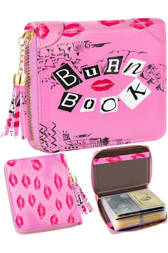 40 Slots Credit Card Holder for Women Girls Cute RFID Blocking Card Pretty Organizer Leather Cardholder for Female Size Big Zipper Wallet, BuRn Book