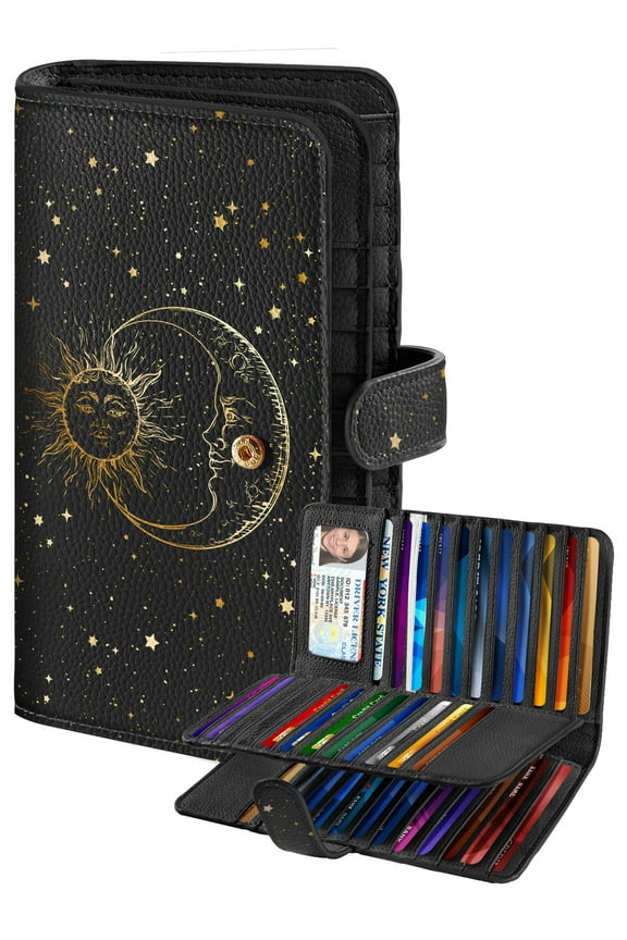 46 Slots Credit Card Holder for Women Ladies Female Teen Girls Rfid Genuine Leather Large Capacity Billfold Wallets Cute Girly, Black