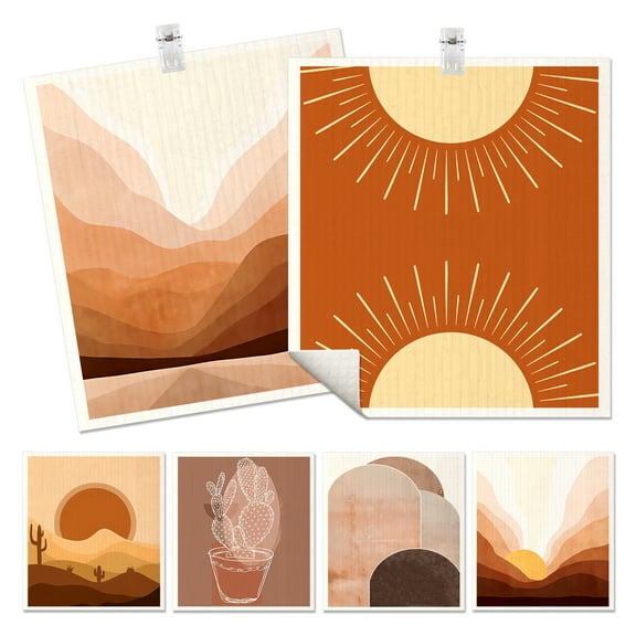 Gemfits 6 Pack Swedish Dishcloths for Kitchen Reusable Swedish Dish Cloths for Washing Dishes Fast Drying Towels Washable Swedish Cleaning, Sunrise