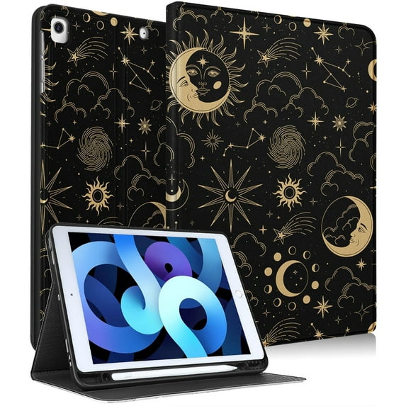 Gemfits Case for iPad 7/8/9 - Flexible Soft TPU Stand Back Cover with Pencil Holder, Auto Sleep/Wake, Horoscope
