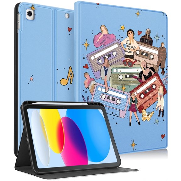 Gemfits Case for iPad 7/8/9 - Flexible Soft TPU Stand Back Cover with Pencil Holder, Auto Sleep/Wake, Magnetic_Tapes