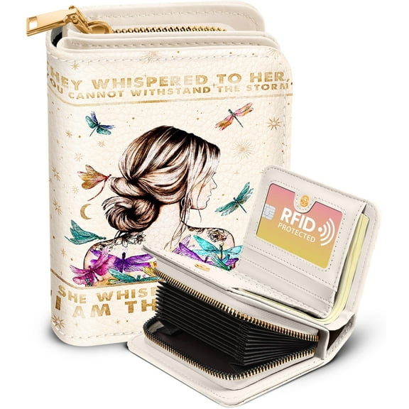 Gemfits Credit Card Holder Wallet for Women Leather Accordion Purse RFID Blocking Zipper Around, Girl_Back