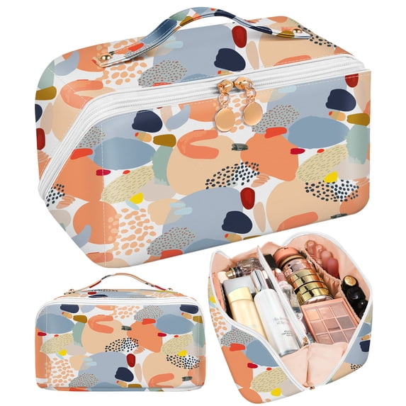 Gemfits Makeup Bag Travel Cosmetic Bag Make Up Bags Cute Women Girl Large Capacity Big Medium Leather Aesthetic Foldable Open Flat Zip, Painting