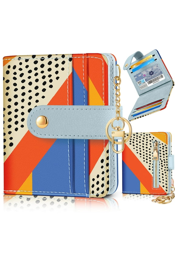 Wallet Women Slim Cute Leather Thin Bifold Credit Card Holder Keychain Rfid Small Purse Ladies Girl Female Kawaii Girly Pretty Modern,Paint