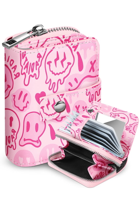 Wallets Organizer Purse Girly Aesthetic Unique Zipper Credit Card Holder for Women Ladies Cute Small Teen Girls Female Rfid Leather,Smile