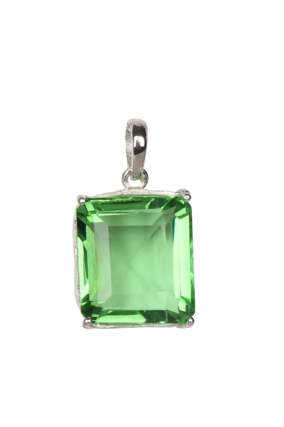 100.5Ct Square Cut Green Amethyst Gemstone Pendant 925 Sterling Silver Pendant Green Gemstone February Birthstone Pendant for Women