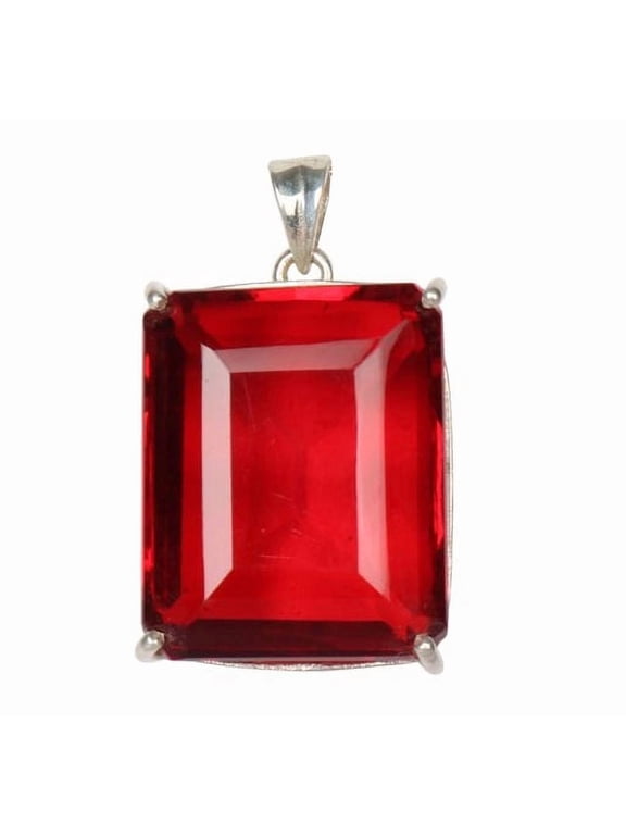 100 Ct. Emerald Cut Red Topaz Gemstone Pendant 925 Sterling Silver Pendant, November Birthstone Pendant for Women