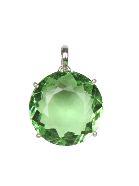 925 Sterling Silver Round Green Amethyst 100 Ct Pendant Necklace February Birthstone