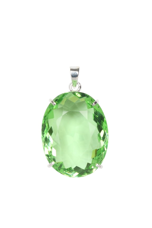60 Ct. Oval Cut Green Amethyst Gemstone Pendant 925 Sterling Silver Pendant Green Gemstone February Birthstone Pendant for Women
