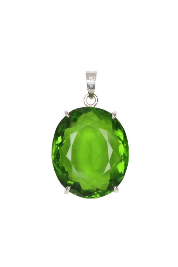 925 Sterling Silver Oval Green Amethyst 68 Ct Pendant Necklace February Birthstone