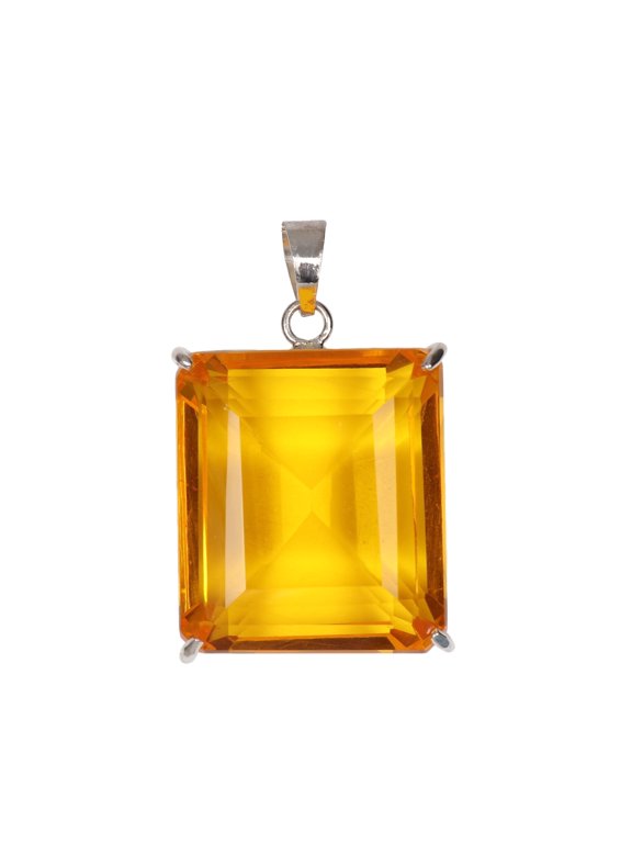 80Ct Emerald Cut Yellow Citrine Gemstone Pendant 925 Silver Pendant for Women