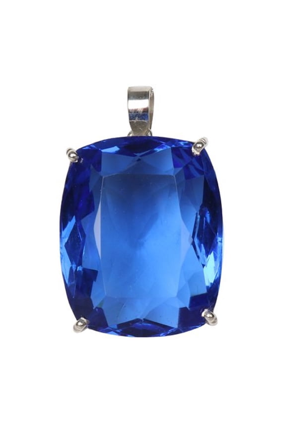 85 Ct Deep Blue Topaz Gemstone Pendant Cushion Cut 925 Sterling Silver Pendant For Women