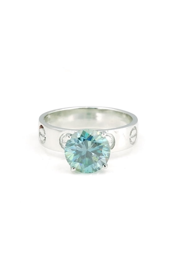 Green Moissanite Ring Round Cut 925 Sterling Silver 6.65 Ct. Solitaire Jewelry Size 5 US