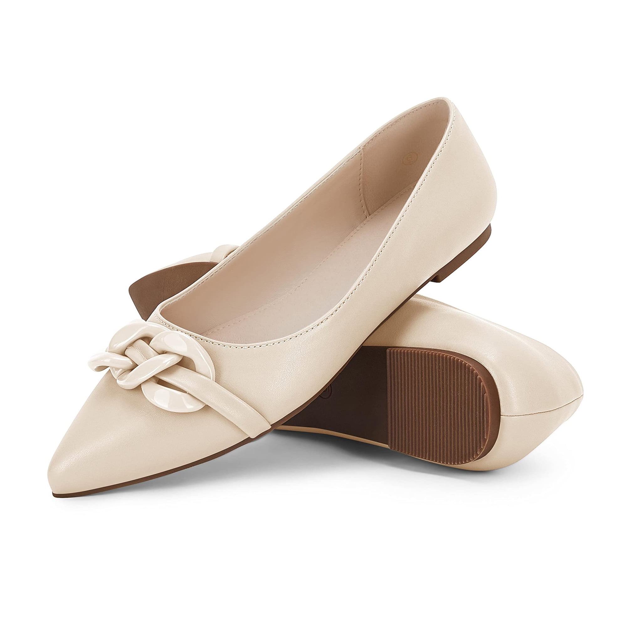 Gemijacka Womens' Ballet Flats Chain Pointed Toe Slip On Flat Dressy