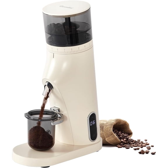 Gemilai Electric Conical Burr Coffee Grinder, Coffee Bean Grinder with Smart 60S Timer, 60 Precise Adjustable Grind Settings for Espresso, 2-12 Cup, Easy to Clean, Durable & Quiet, G9010B White