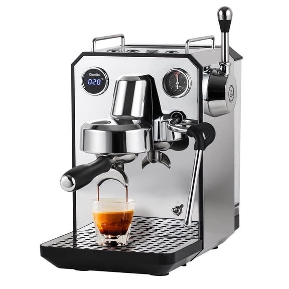 Gemilai G3006 Owl 15-Bar Semi-Auto Espresso Machine, Dual Display, Milk Frother, 57oz Tank, Stainless Steel Coffee Maker