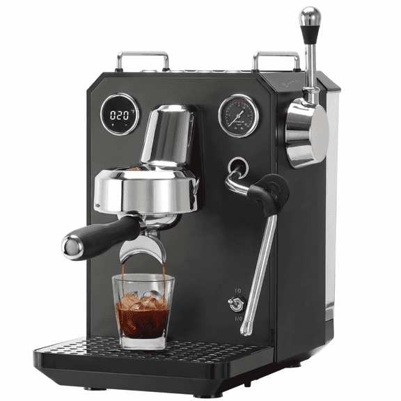 Gemilai G3006A Owl 15-Bar Semi-Auto Espresso Machine, Dual Display, Milk Frother, 57oz Tank, Stainless Steel Coffee Maker, Black