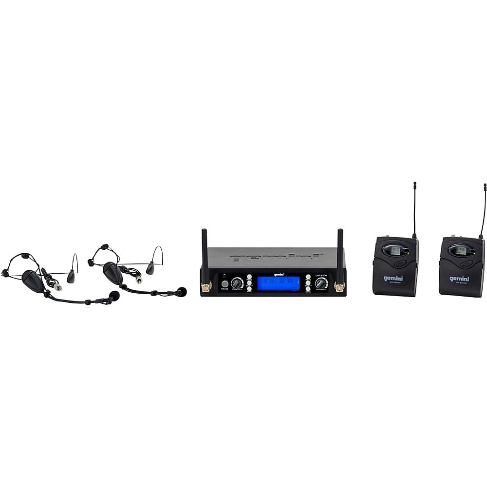 Gemini, 1 Wireless Lavalier Microphone System, UHF Single Channel Receiver Noise-Free, 240 Ft. Audio Range, 512.0-537.5 Mhz, Ultralight, XLR Connector, 2 Headset (UHF-6200HL-R2)