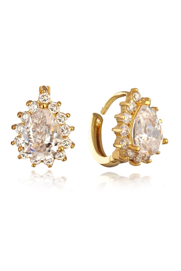 18K Gold Filled Crystal Hoop Small Huggie Oval Heart Earrings Valentine's Day Gm184 15mmCrystal