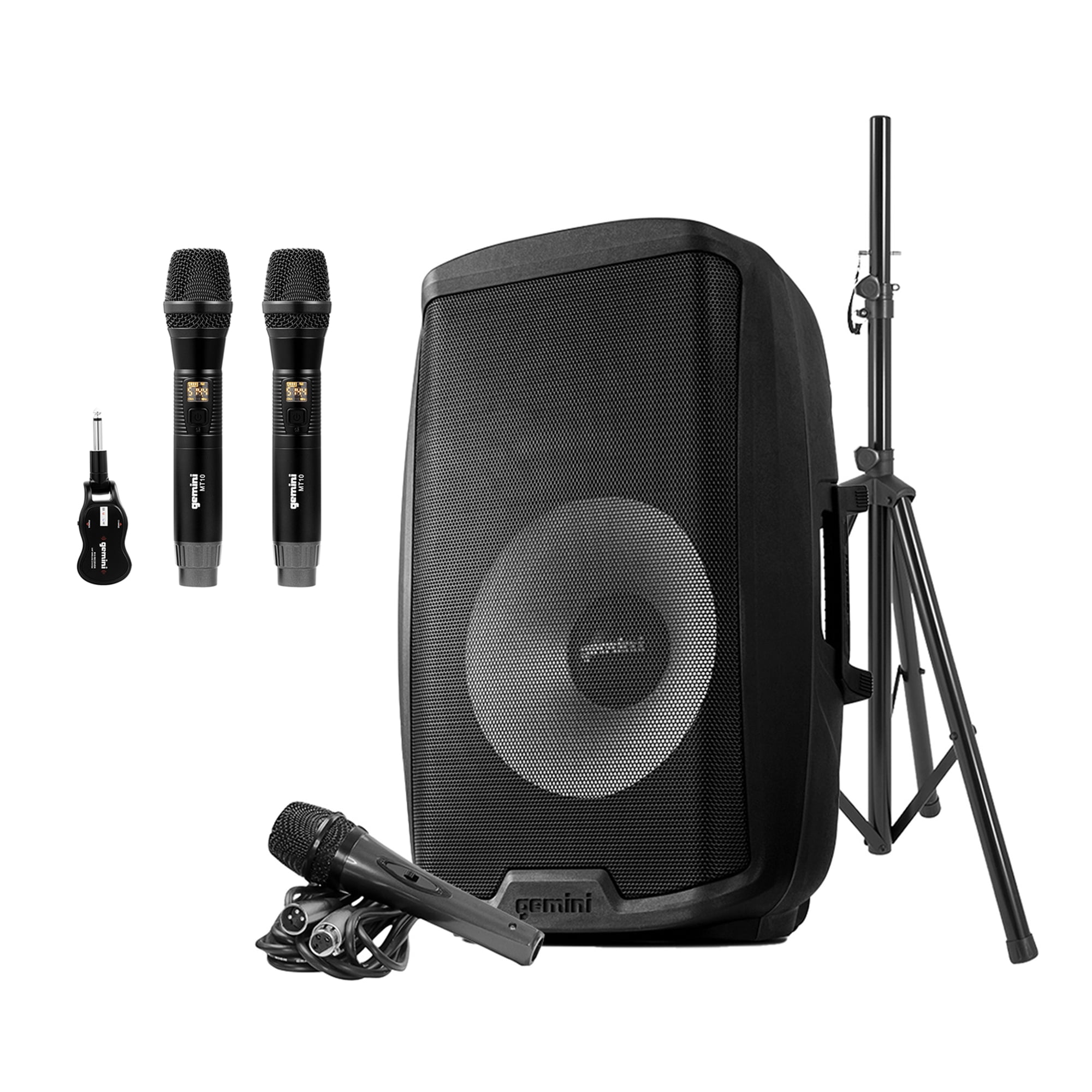 Gemini 2,000-Watt Active 15-Inch Bluetooth Loudspeaker with Stand and Wired Microphone & GMU-M200 UHF Dual Wireless Microphone System , 843631171066