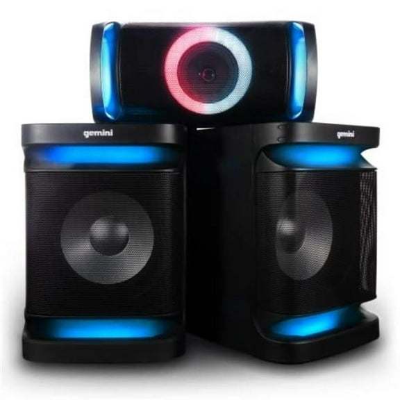 Open Box Gemini 3000W Bluetooth Home Stereo System with LED Lights, Dual 12" Subwoofers, Karaoke Mic, USB/FM, Optical & Coaxial TV Input Shelf Stereo for Home or Garage
