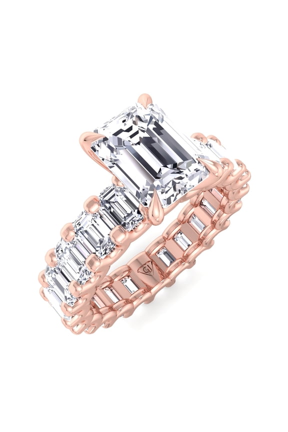 Gemini - 4 Carat Emerald Cut Diamond Eternity Engagement Ring - U Prong Setting