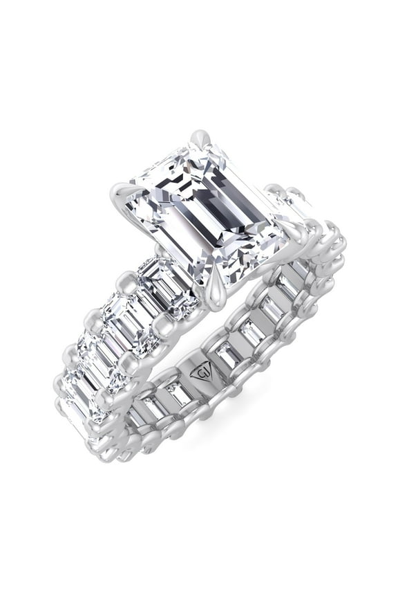 Gemini - 4 Carat Emerald Cut Diamond Eternity Engagement Ring - U Prong Setting