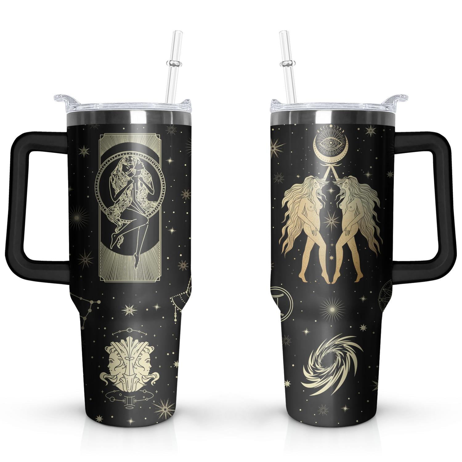 Gemini 40oz Handle Cup with Lid and Straw, Astrology Cup, Gothic Cup ...
