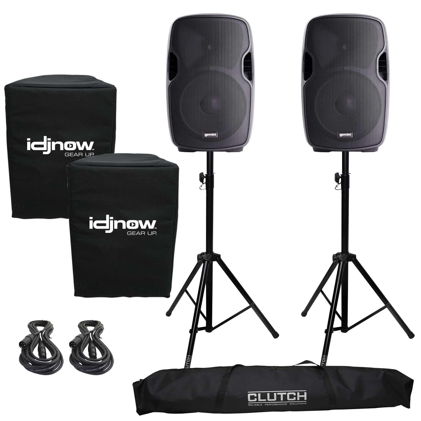 Gemini Gear Up Integrated Mixer active Loudspeaker with 2 Tripod Speaker Stands Steel Aluminum Black