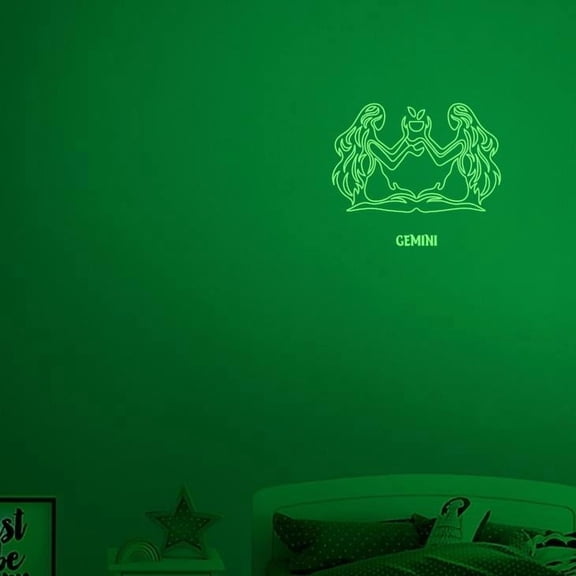 Gemini Animal constellation Vinyl Decal Sticker Luminescent Neon Glow Lime Green Industrial Grade USA-Made Wall Bumper Window Zodiac Atlas Stars Kid Room 15" inch Large