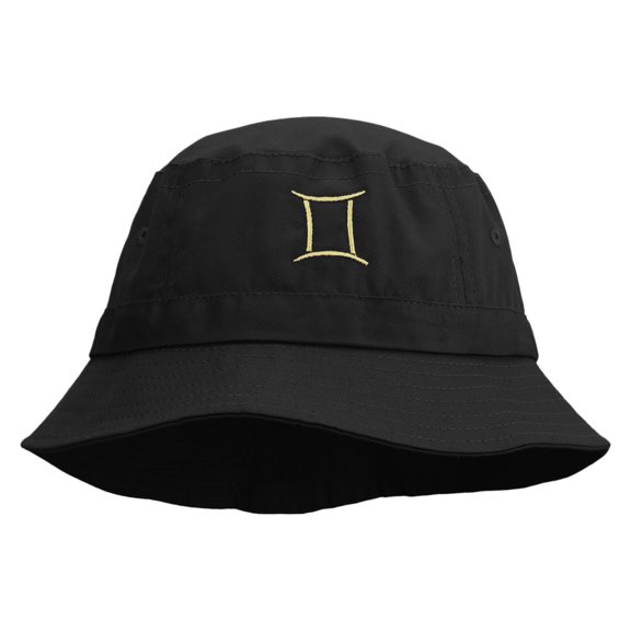 Gemini Astrology Embroidered Pigment Dyed Bucket Hat - Black OSFM