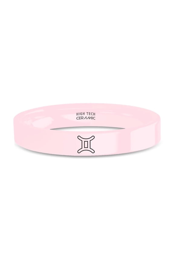 Gemini Astrology Symbol Engraved Pink Ceramic Wedding Band, 4mm, Size 9.5