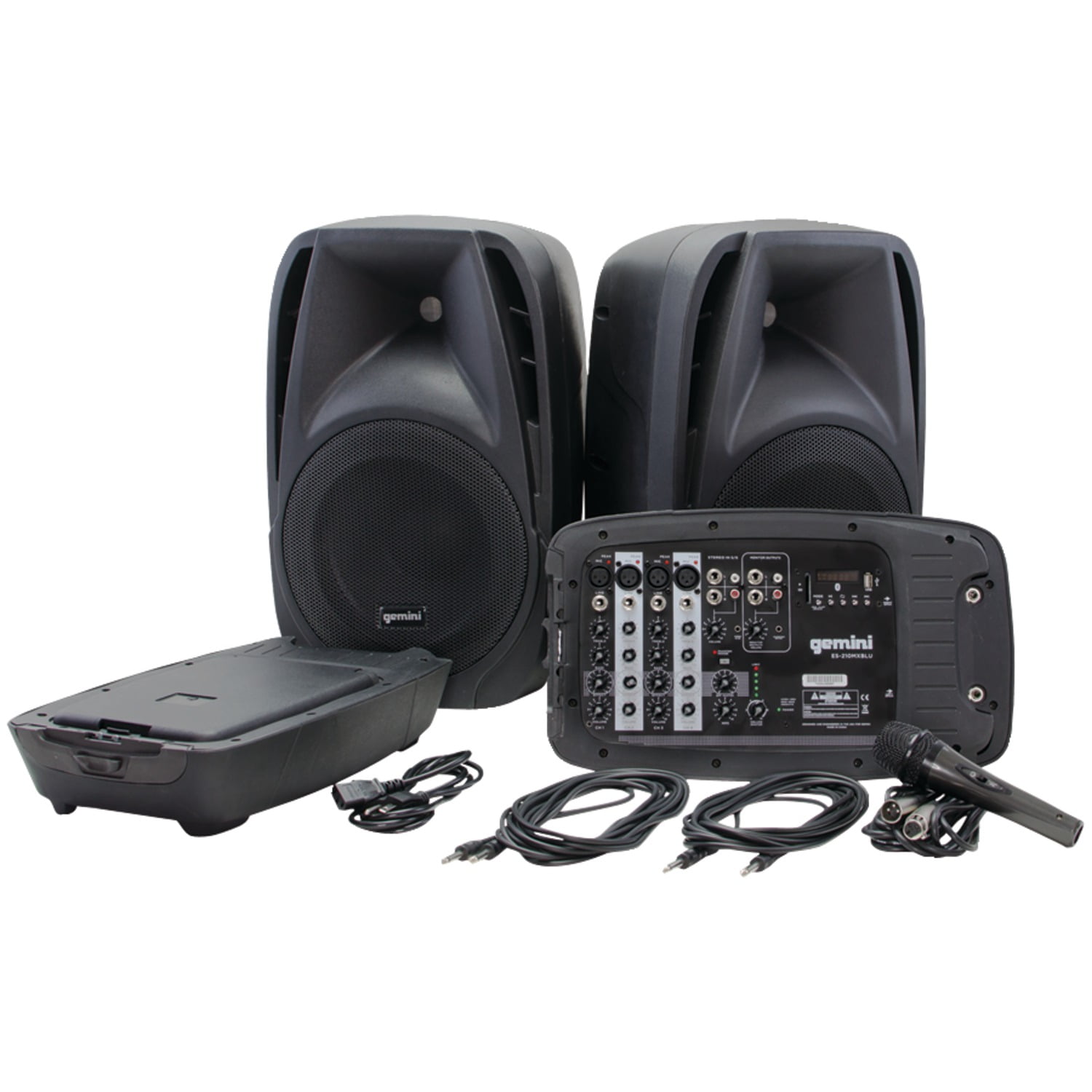Gemini Bluetooth Portable PA System with Speakers, Mixer, and Wired Microphone, Black, ES-210MXBLUPT