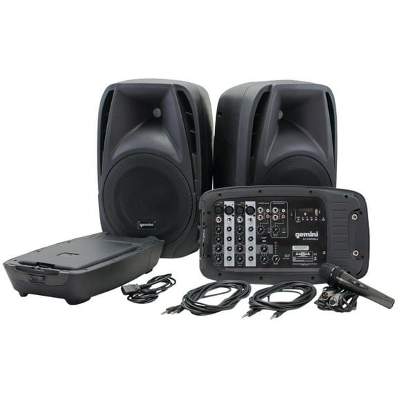 Gemini Bluetooth Portable PA System with Speakers, Mixer, and Wired Microphone, Black, ES-210MXBLUPT