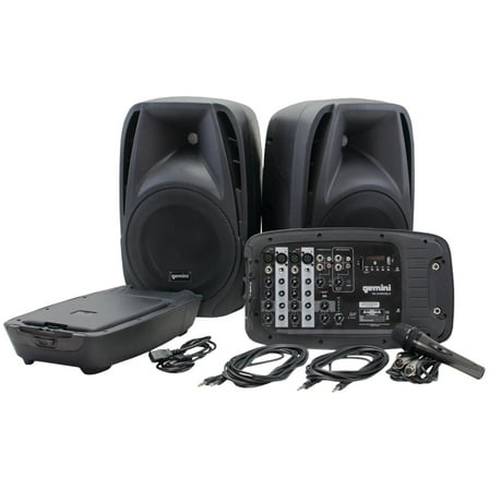 Gemini Bluetooth Portable PA System with Speakers, Mixer, and Wired Microphone, Black, ES-210MXBLUPT