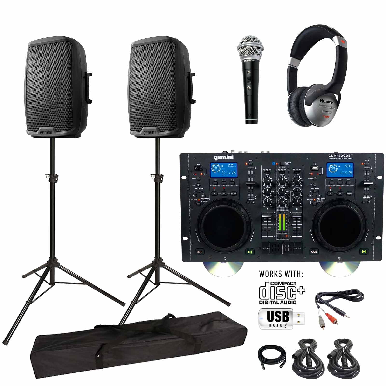 Gemini CDM-4000BT CD/MP3/USB Bluetooth Media Player & AS-1500P Active Speaker with 15" Woofers DJ Package