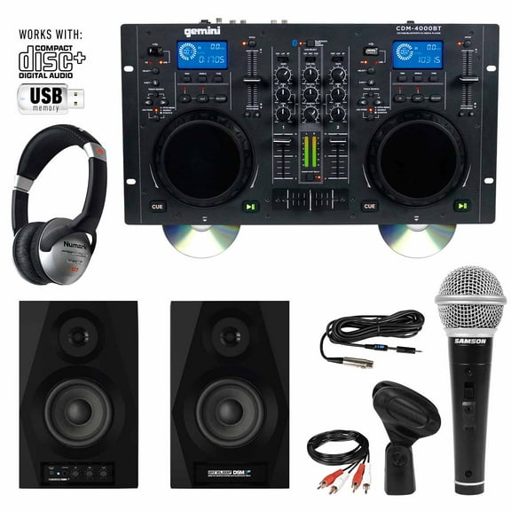 Gemini CDM-4000BT CD/MP3/USB Bluetooth Media Player Complete DJ Package