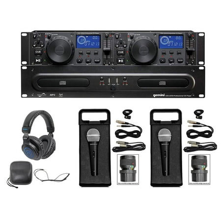 Gemini CDX-2250i DJ Dual Two Deck Rack Mount CD/MP3 Media Player+Headphones+Mics