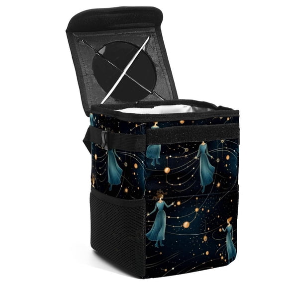 Gemini Constellation Foldable Car Trash Bin with Lid and Leak-Proof Mini Trash Can - Hanging Storage Bag for Car Garbage Can