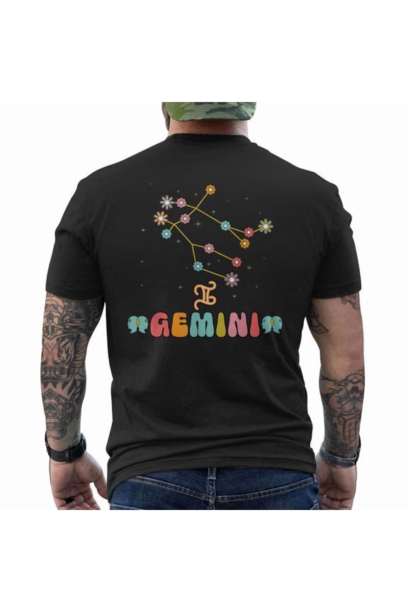Gemini Constellation Zodiac May June Birthday Retro Floral Back T-Shirt