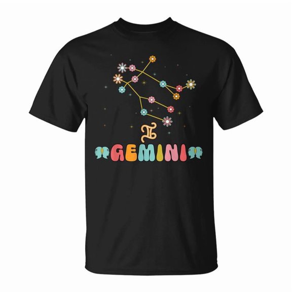 Gemini Constellation Zodiac May June Birthday Retro Floral T-Shirt