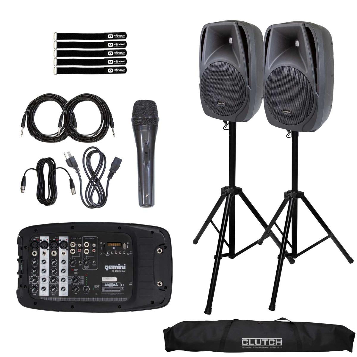 Gemini DJ Shuttle PA All-In-One PA System with Heavy Duty Professional Tripod Speaker Stands Package
