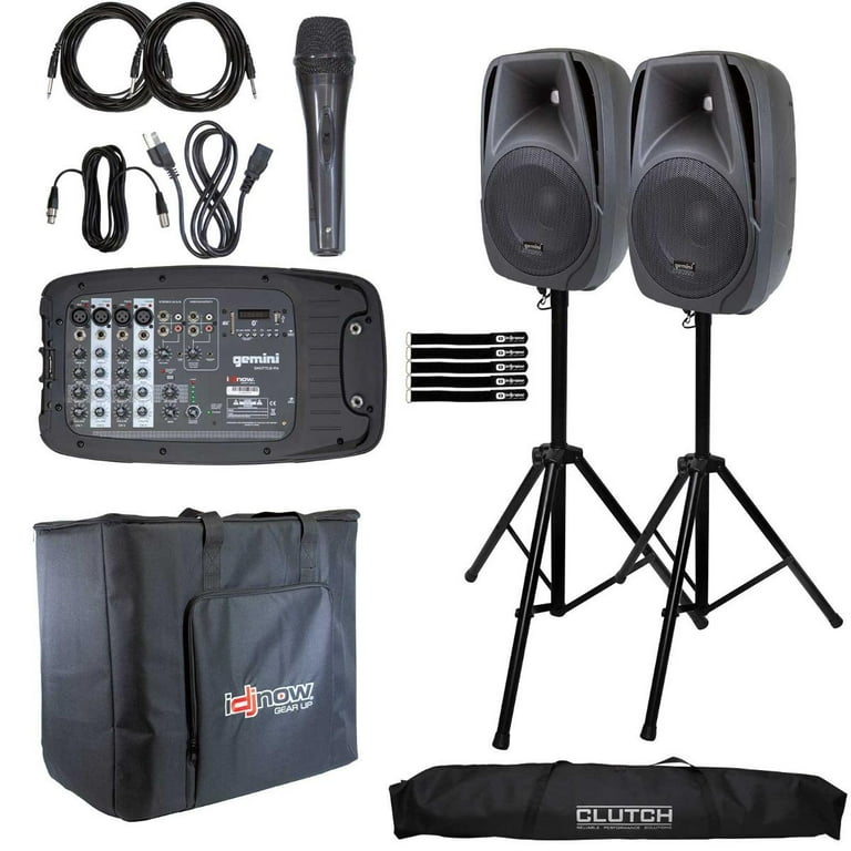 Gemini DJ Shuttle PA All In One PA System with Heavy Duty Professional Tripod Speaker Stands Package