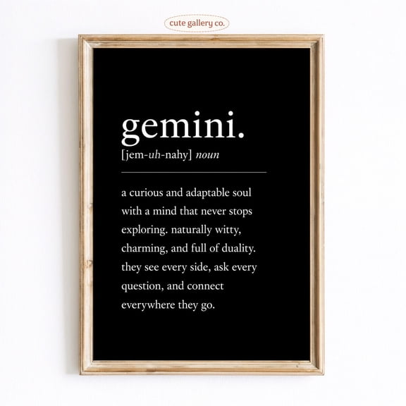 Gemini Definition Dark Zodiac Wall Art Home Decor Unframed Paper Print