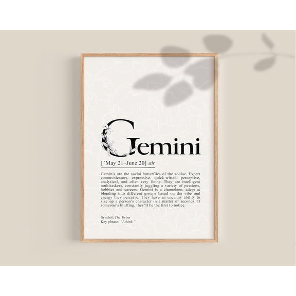 Gemini Definition Poster Decor Zodiac Birthday Astrology Poster, Unframed Poster Size 8x12