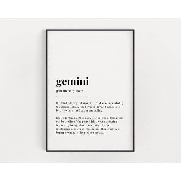 Gemini Definition Print, Wall Art Print, Gemini Gifts, Zodiac Gift, Astrology Gifts, Typography Print, Dictionary Print, Star Gift Home Decor #3649, Stretched Canvas Size 8x12