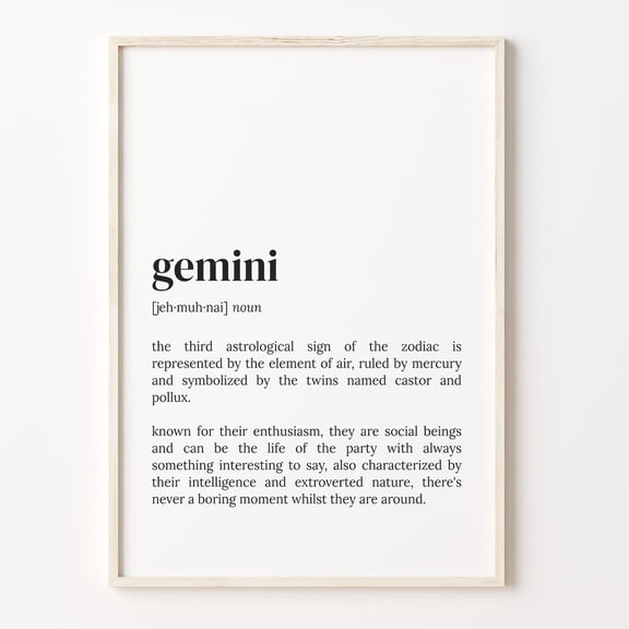 Gemini Definition Zodiac Sign Wall Art, Unframed Poster